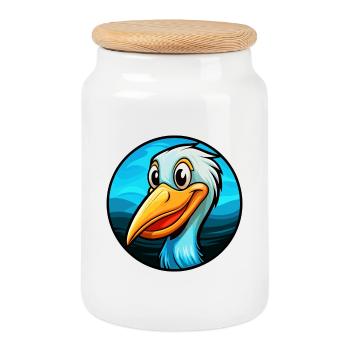 Pelican Colorful Kawaii Cartoon Character Clipart - Cookie Jar with Wooden Lid - white - Front