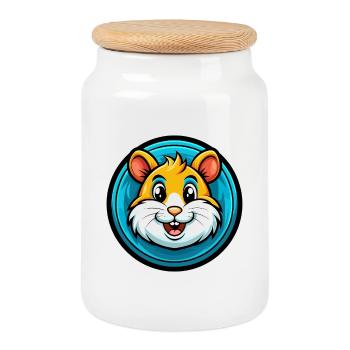 Hamster Colorful Kawaii Cartoon Character Clipart - Cookie Jar with Wooden Lid - white - Front