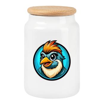 Sparrow Colorful Kawaii Cartoon Character Clipart - Cookie Jar with Wooden Lid - white - Front
