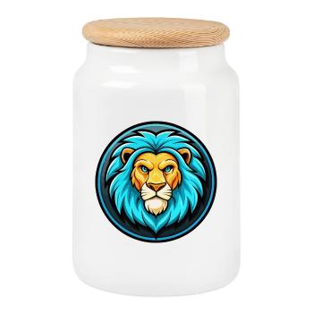 Lion coloré Kawaii Dessin animé Personnage Clipart Animal de compagnie - Boîte à biscuits avec couvercle en bois - blanc - Devant