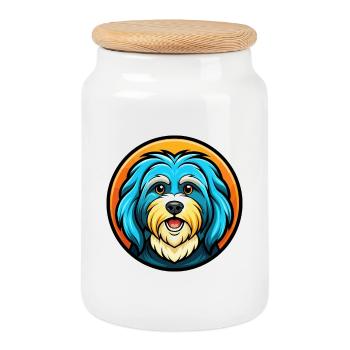 Havaneser Hund Bunte Kawaii Cartoon Figur Haustier - Keksdose mit Holzdeckel - Weiß - Vorne