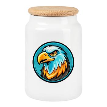 faucon coloré kawaii dessin animé personnage clipart animal de compagnie - Boîte à biscuits avec couvercle en bois - blanc - Devant