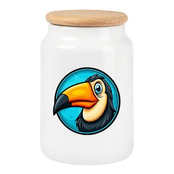 Toucan Colorful Kawaii Cartoon Character Clipart - Cookie Jar with Wooden Lid - white - Front
