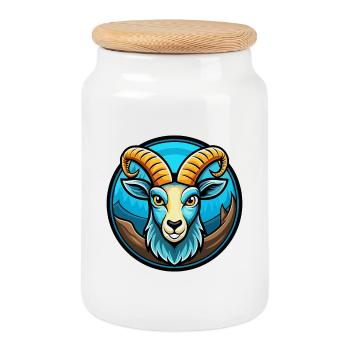 Steinbock Bunte Kawaii Cartoon Figur Clipart Haustier - Keksdose mit Holzdeckel - Weiß - Vorne
