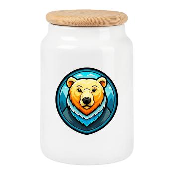 Polar Bear Colorful Kawaii Cartoon Character Pet - Cookie Jar with Wooden Lid - white - Front