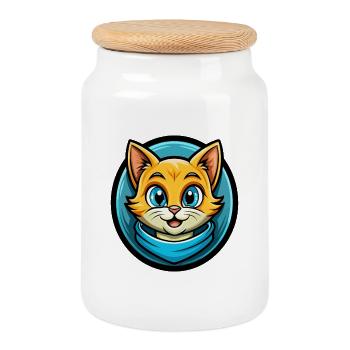 Kitten Colorful Kawaii Cartoon Character Clipart - Cookie Jar with Wooden Lid - white - Front
