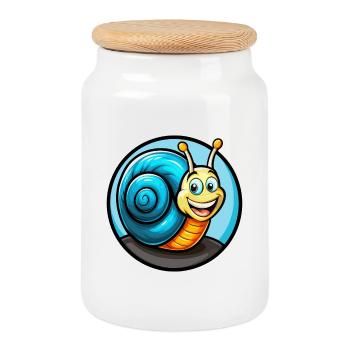 Snail Colorful Kawaii Cartoon Character Clipart - Cookie Jar with Wooden Lid - white - Front