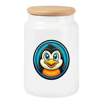 Penguin Colorful Kawaii Cartoon Character Clipart - Cookie Jar with Wooden Lid - white - Front