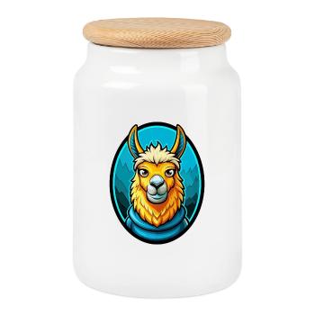 Llama Colorful Kawaii Cartoon Character Clipart - Cookie Jar with Wooden Lid - white - Front