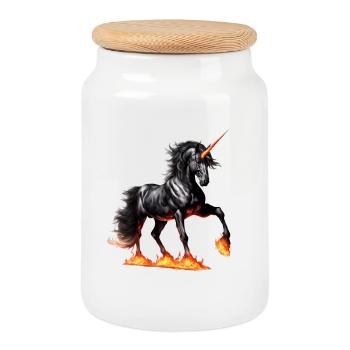 Das mächtige schwarze Einhorn - Keksdose mit Holzdeckel - Weiß - Vorne