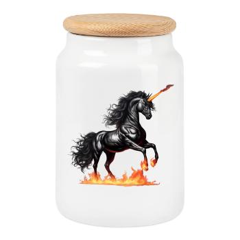 Das mächtige schwarze Einhorn - Keksdose mit Holzdeckel - Weiß - Vorne