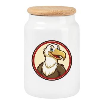 Albatross Colorful Kawaii Cartoon Character Pet - Cookie Jar with Wooden Lid - white - Front