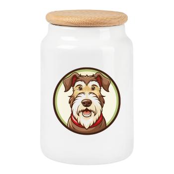 Airedale Terrier Chien Kawaii Dessin animé Personnage Animal de compagnie - Boîte à biscuits avec couvercle en bois - blanc - Devant