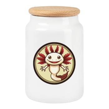 axolotl coloré Kawaii Dessin animé Personnage Clipart - Boîte à biscuits avec couvercle en bois - blanc - Devant
