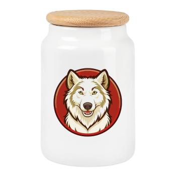 Arktischer Wolf Bunte Kawaii Cartoon Figur Haustier - Keksdose mit Holzdeckel - Weiß - Vorne