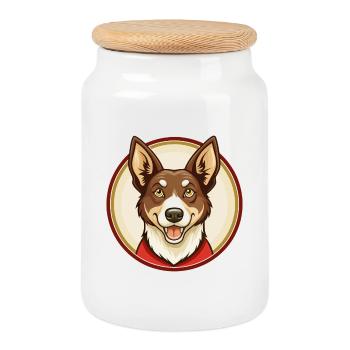 Australischer Kelpie Hund Kawaii Zeichentrickfigur Haustier - Keksdose mit Holzdeckel - Weiß - Vorne