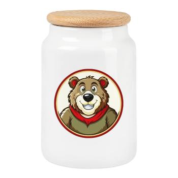 Bear Colorful Kawaii Cartoon Character Clipart Pet - Cookie Jar with Wooden Lid - white - Front