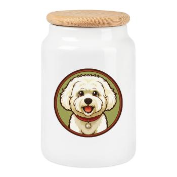 Bichon frisé chien coloré Kawaii dessin animé Clipart - Boîte à biscuits avec couvercle en bois - blanc - Devant