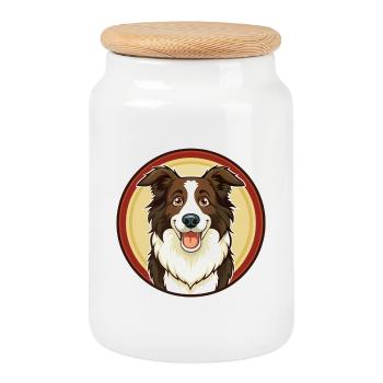 Border Collie Chien Coloré Kawaii Dessin Animé Clipart - Boîte à biscuits avec couvercle en bois - blanc - Devant