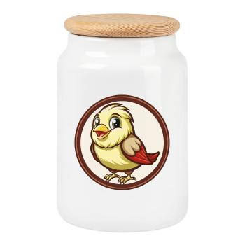 Canary Bird Colorful Kawaii Cartoon Character Pet - Cookie Jar with Wooden Lid - white - Front