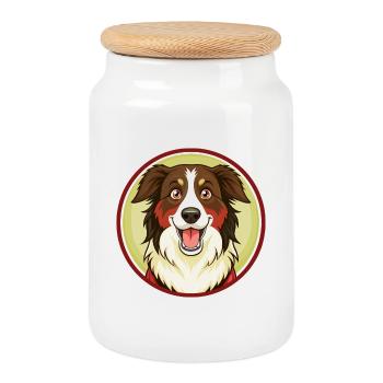 Berger australien chien Kawaii personnage de dessin animé - Boîte à biscuits avec couvercle en bois - blanc - Devant