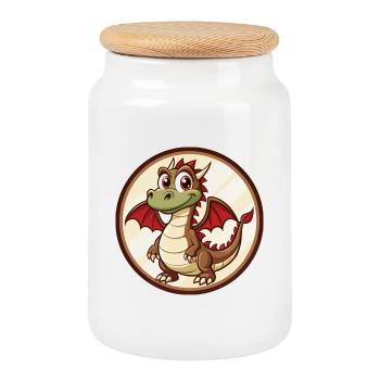 Drache Bunte Kawaii Cartoon Figur Clipart - Keksdose mit Holzdeckel - Weiß - Vorne