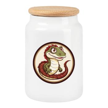 basilic coloré kawaii personnage de dessin animé clipart - Boîte à biscuits avec couvercle en bois - blanc - Devant
