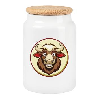 buffle coloré kawaii dessin animé personnage clipart - Boîte à biscuits avec couvercle en bois - blanc - Devant