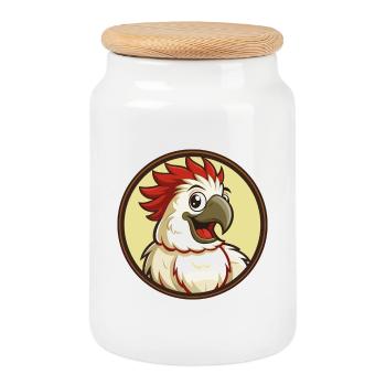 Cacatoès Coloré Kawaii Dessin Animé Personnage Clipart - Boîte à biscuits avec couvercle en bois - blanc - Devant