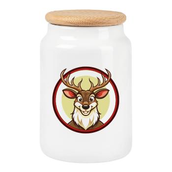 Deer Colorful Kawaii Cartoon Character Clipart Pet - Cookie Jar with Wooden Lid - white - Front