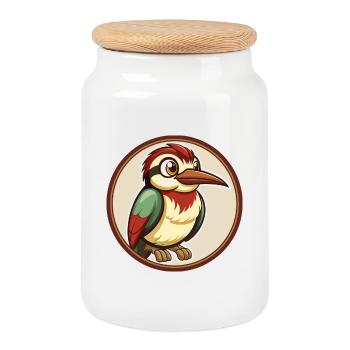 Bee Eater Colorful Kawaii Cartoon Character Pet - Cookie Jar with Wooden Lid - white - Front