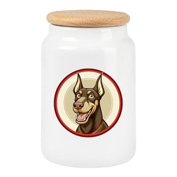 Dobermann Hund Bunt Kawaii Cartoon Clipart Haustier - Keksdose mit Holzdeckel - Weiß - Vorne