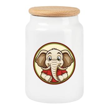 éléphant coloré kawaii personnage de dessin animé clipart - Boîte à biscuits avec couvercle en bois - blanc - Devant