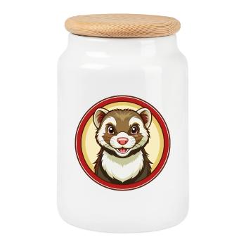 Ferret Colorful Kawaii Cartoon Character Clipart - Cookie Jar with Wooden Lid - white - Front