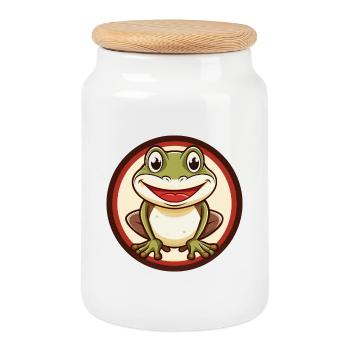 Frosch Bunt Kawaii Cartoon Figur Clipart Haustier - Keksdose mit Holzdeckel - Weiß - Vorne