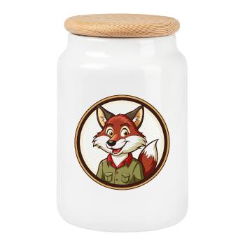 renard coloré kawaii dessin animé personnage clipart animal de compagnie - Boîte à biscuits avec couvercle en bois - blanc - Devant