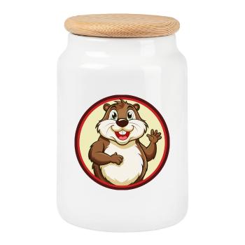 Gopher Bunte Kawaii Cartoon Figur Clipart - Keksdose mit Holzdeckel - Weiß - Vorne