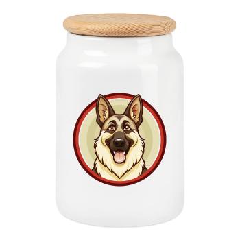 German Shepherd Dog Kawaii Cartoon Character Pet - Cookie Jar with Wooden Lid - white - Front