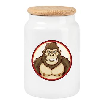Gorilla Bunte Kawaii Cartoon Figur Clipart - Keksdose mit Holzdeckel - Weiß - Vorne