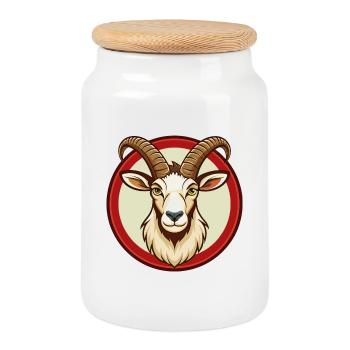 Steinbock Bunte Kawaii Cartoon Figur Clipart Haustier - Keksdose mit Holzdeckel - Weiß - Vorne