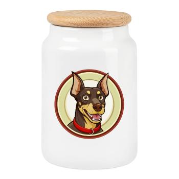 Pinscher allemand chien Kawaii personnage de dessin animé animal de compagnie - Boîte à biscuits avec couvercle en bois - blanc - Devant