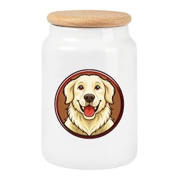 Golden Retriever Chien Kawaii Dessin animé Personnage Animal de compagnie - Boîte à biscuits avec couvercle en bois - blanc - Devant