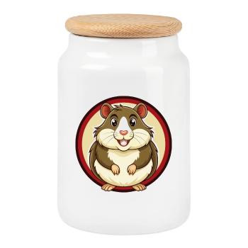 Hamster Colorful Kawaii Cartoon Character Clipart - Cookie Jar with Wooden Lid - white - Front