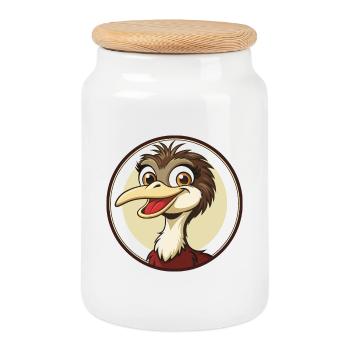 Emu coloré Kawaii Dessin animé Personnage Clipart Animal de compagnie - Boîte à biscuits avec couvercle en bois - blanc - Devant