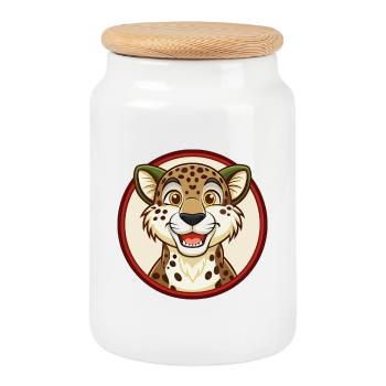 Cheetah Colorful Kawaii Cartoon Character Clipart - Cookie Jar with Wooden Lid - white - Front