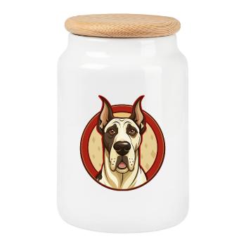 Deutsche Dogge Hund Bunte Kawaii Zeichentrickfigur - Keksdose mit Holzdeckel - Weiß - Vorne