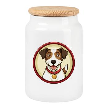 Jack Russell Terrier Chien Kawaii Dessin animé Clipart - Boîte à biscuits avec couvercle en bois - blanc - Devant