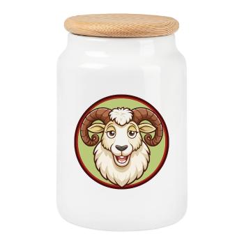 Ram coloré Kawaii dessin animé Personnage Clipart Animal de compagnie - Boîte à biscuits avec couvercle en bois - blanc - Devant
