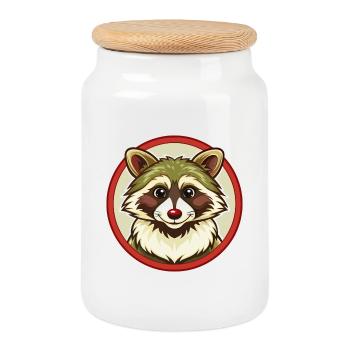 Raccoon Colorful Kawaii Cartoon Character Clipart - Cookie Jar with Wooden Lid - white - Front