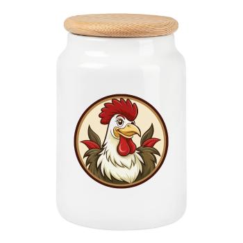 Rooster Colorful Kawaii Cartoon Character Clipart - Cookie Jar with Wooden Lid - white - Front